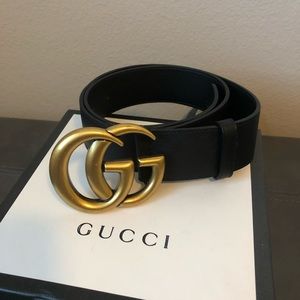 Authentic Gucci Leather Belt w/ Double G Buckle